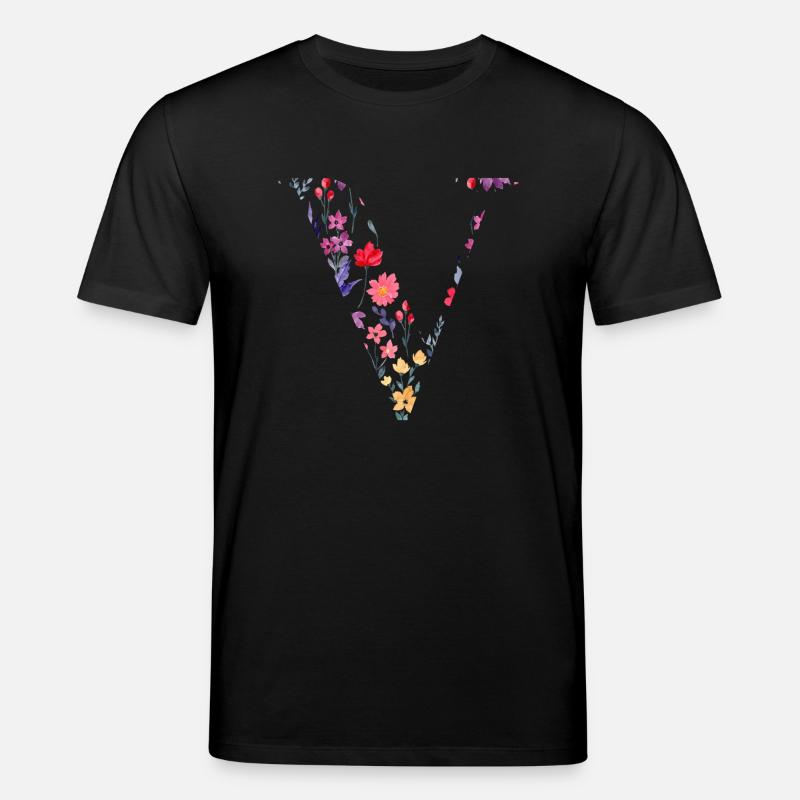 Personalisierter Blumenbuchstabe V - Geschenkidee - Stanley/Stella Unisex Bio-T-Shirt CREATOR  - Schwarz