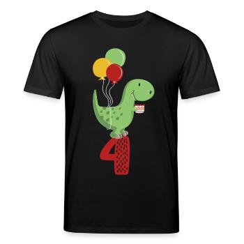 Quatrième anniversaire Boy T Rex Dinosaur - T-shirt bio CREATOR Stanley/Stella Unisexe - noir - Devant - Alina (178cm) & Michal (187cm)