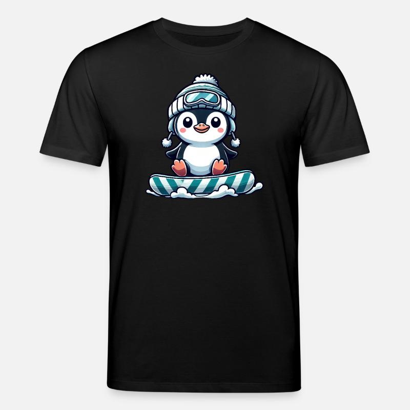 Niedlicher Pinguin beim Snowboarden Winterspaß - Stanley/Stella Unisex Bio-T-Shirt CREATOR  - Schwarz