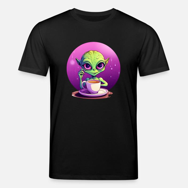 Mitternachts-Kaffee: Der grüne Alien-Trinker - Stanley/Stella Unisex Bio-T-Shirt CREATOR  - Schwarz