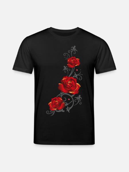 Tendril with red roses and leaves - Stanley/Stella CREATOR Unisex Organic T-Shirt - black