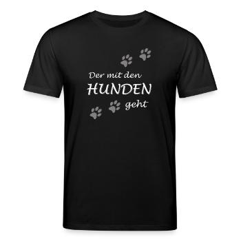 Der mit den Hunden geht Gassi Hundebesitzer Design - Stanley/Stella Unisex Bio-T-Shirt CREATOR  - Schwarz - Vorne - Alina (178cm) & Michal (187cm)