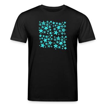 Motif d’étoiles bleu vif sur noir - T-shirt bio CREATOR Stanley/Stella Unisexe - noir - Devant - Alina (178cm) & Michal (187cm)