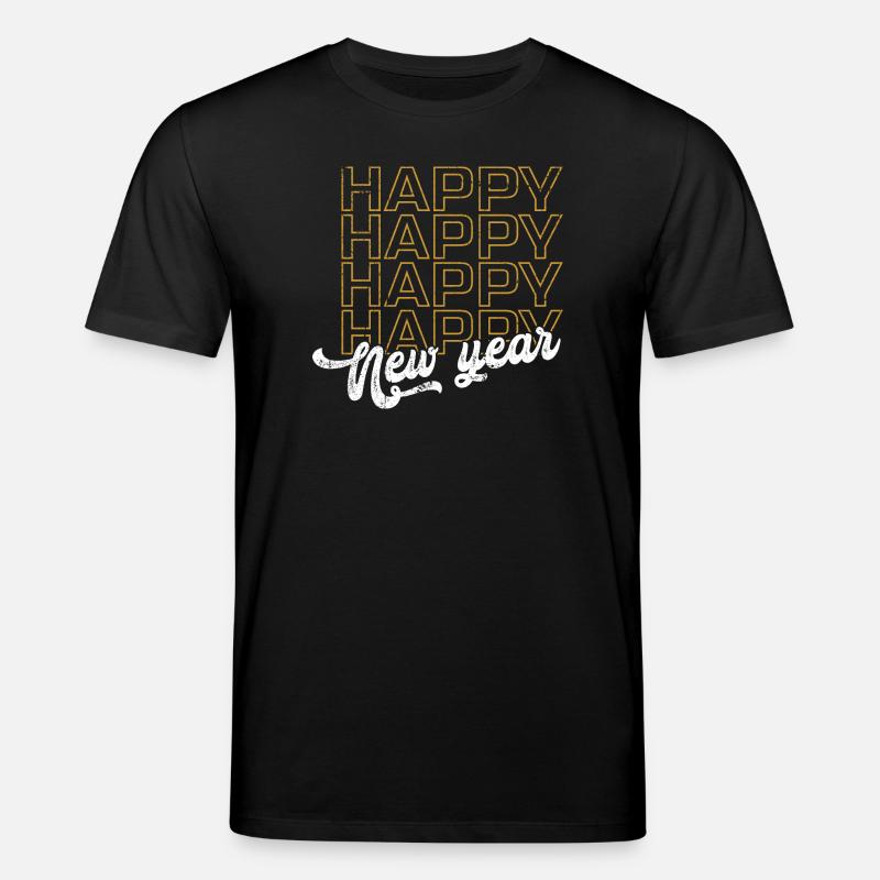 Golden Happy New Year Neon Script - Stanley/Stella CREATOR Unisex Organic T-Shirt - black