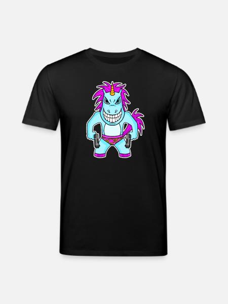 Einhorn mit Pistole - Stanley/Stella Unisex Bio-T-Shirt CREATOR  - Schwarz
