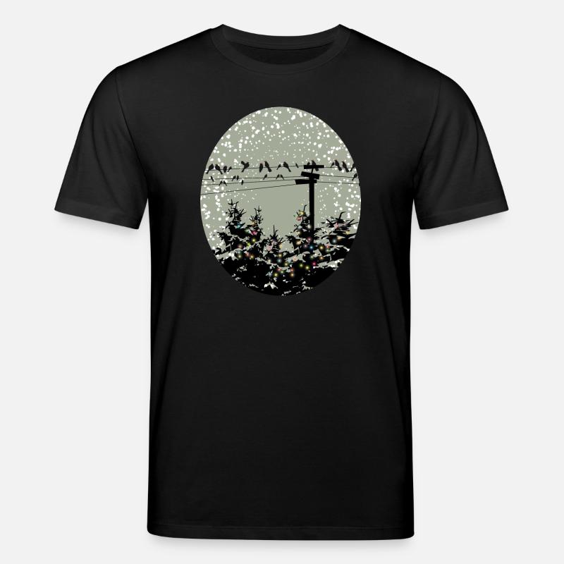 Vögel auf Stromleitung über beleuchtete Bäume - Stanley/Stella Unisex Bio-T-Shirt CREATOR  - Schwarz
