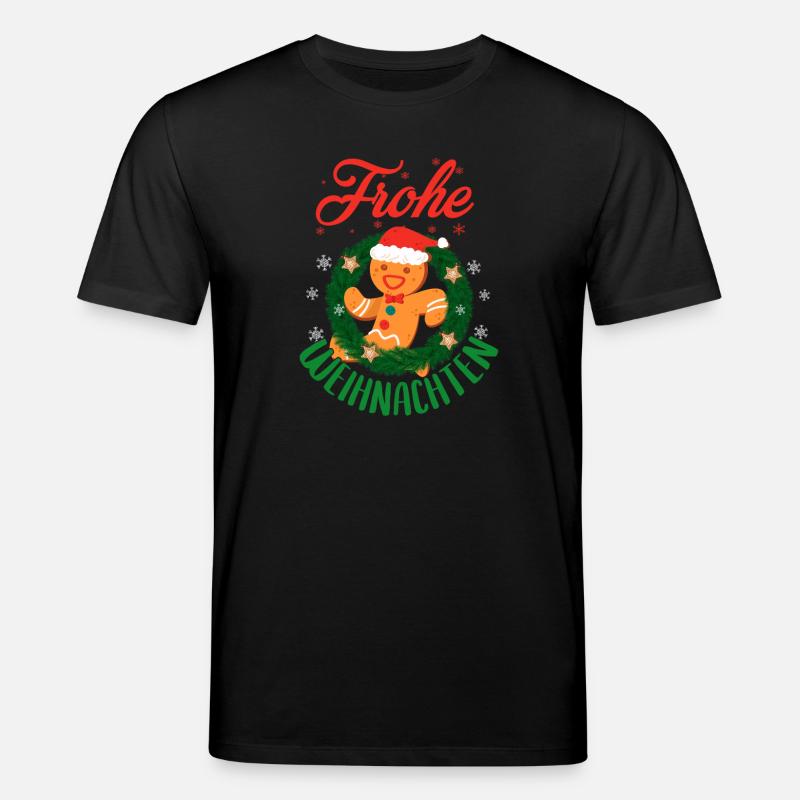 Fröhliche Weihnachten Lebkuchenmann Kranz - Stanley/Stella Unisex Bio-T-Shirt CREATOR  - Schwarz
