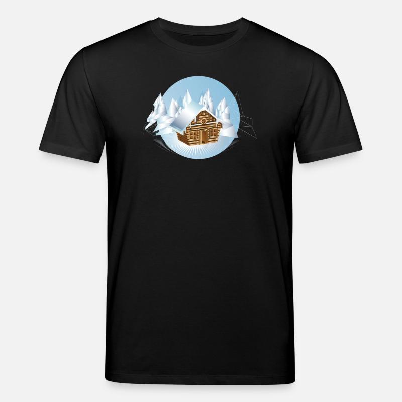 pieni hirsimökki keskellä jäämaisemaa - Stanley/Stella CREATOR unisex luomu-t-paita - musta