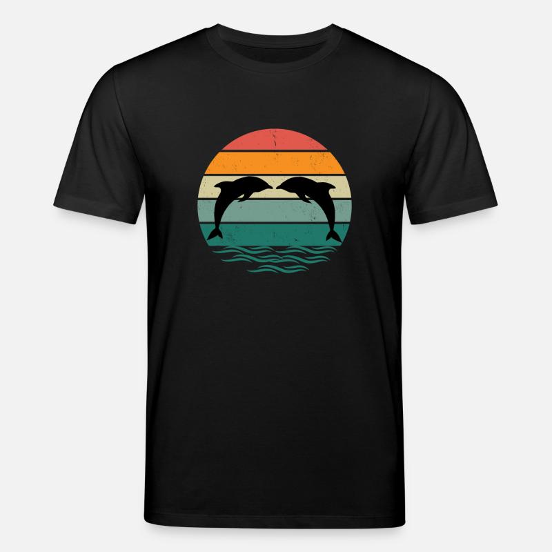 Silhouette dolphins - Retro Sunset Dolphin - Stanley/Stella Unisex Bio-T-Shirt CREATOR  - Schwarz