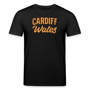 Cardiff Wales Lettering Orange - Stanley/Stella CREATOR Unisex Organic T-Shirt - black - Front - Alina (178cm) & Michal (187cm)