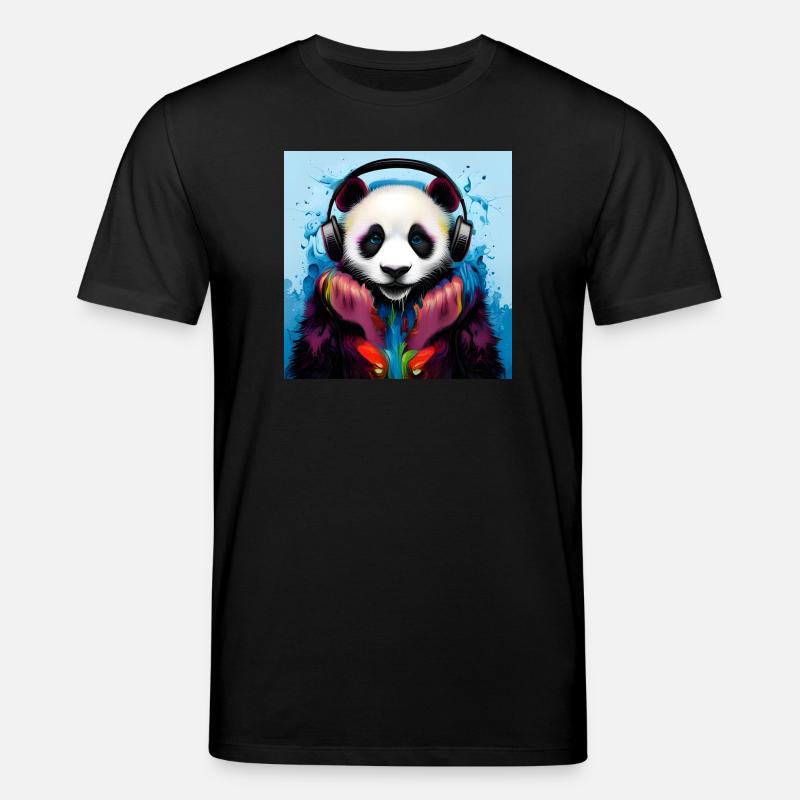 Panda avec casque néon - T-shirt bio CREATOR Stanley/Stella Unisexe - noir