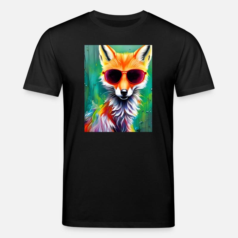Neonfuchs mit roter Sonnenbrille - Stanley/Stella Unisex Bio-T-Shirt CREATOR  - Schwarz