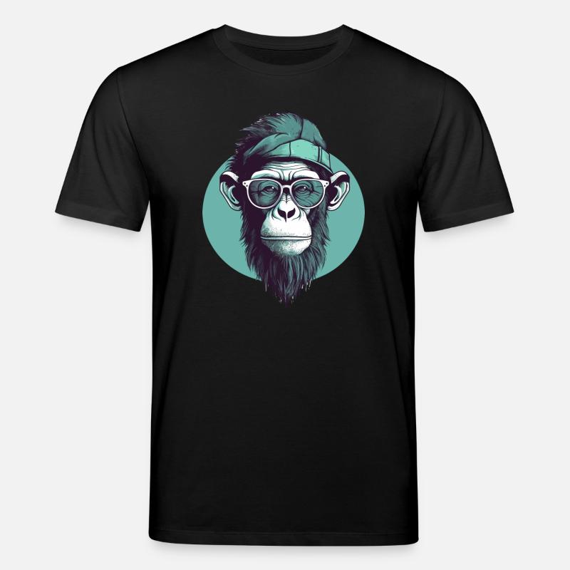 Singe hipster cool avec lunettes et casquette - T-shirt bio CREATOR Stanley/Stella Unisexe - noir