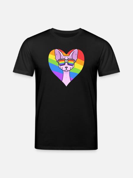Regenbogen - Katze Sphynx-Katze mit Brille - Stanley/Stella Unisex Bio-T-Shirt CREATOR  - Schwarz