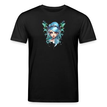 Fée Papillon aux cheveux bleus – Fantaisie - T-shirt bio CREATOR Stanley/Stella Unisexe - noir - Devant - Alina (178cm) & Michal (187cm)