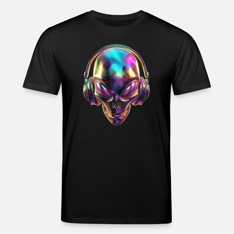 Chromatischer Alien-Kopf mit Kopfhörern - Stanley/Stella Unisex Bio-T-Shirt CREATOR  - Schwarz