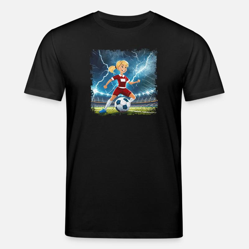Fussballerin Comicfigur Stadion mit Blitzen - Stanley/Stella Unisex Bio-T-Shirt CREATOR - Schwarz