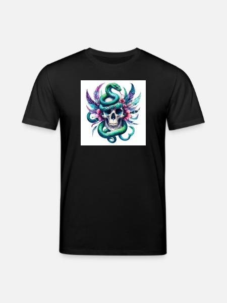 Aquarelle Crâne et Serpent - T-shirt bio CREATOR Stanley/Stella Unisexe - noir