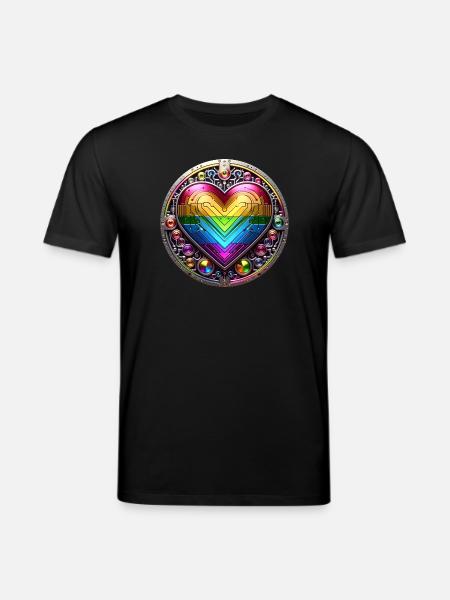 Metallic Rainbow Heart - Stanley/Stella CREATOR Unisex Organic T-Shirt - black