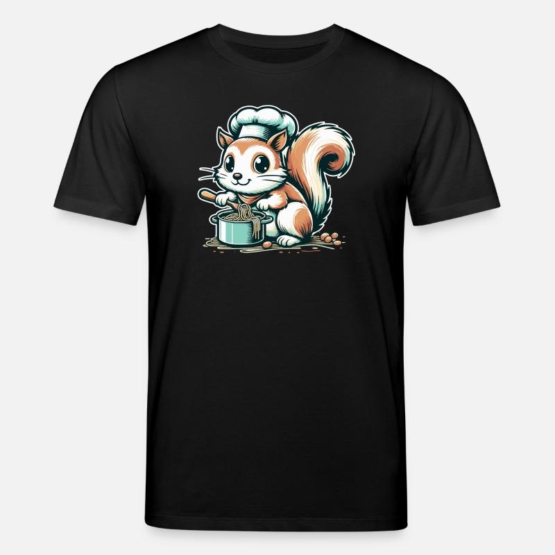 Cute cartoon squirrel cooking spaghetti - Stanley/Stella CREATOR Unisex Organic T-Shirt - black