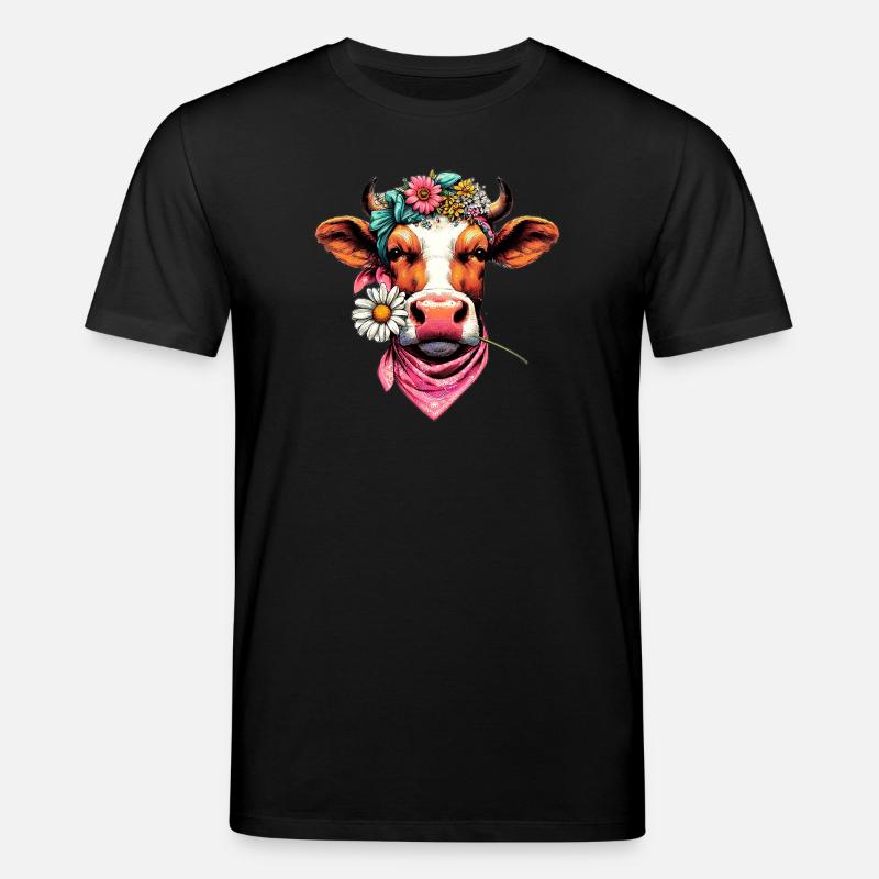 Vache avec des fleurs - T-shirt bio CREATOR Stanley/Stella Unisexe - noir