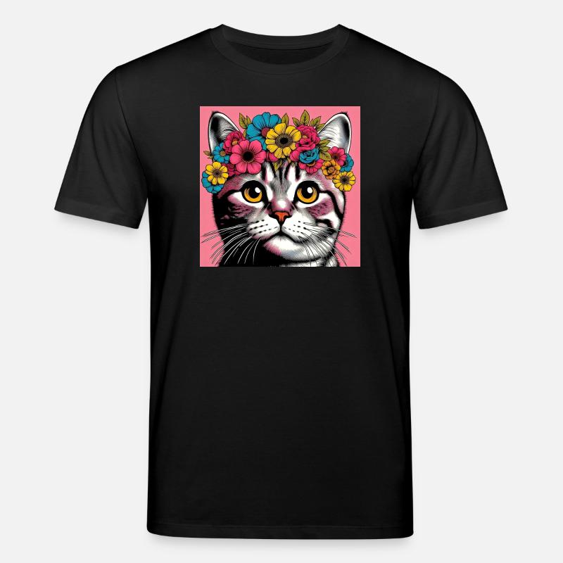 Katze mit Blumen - Stanley/Stella Unisex Bio-T-Shirt CREATOR  - Schwarz