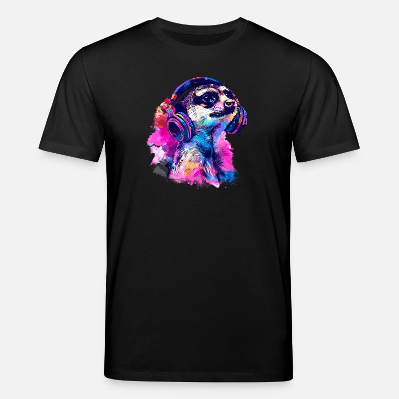 Erdmännchen Erdhündchen Scharrtier mit Kopfhörer - Stanley/Stella Unisex Bio-T-Shirt CREATOR  - Schwarz