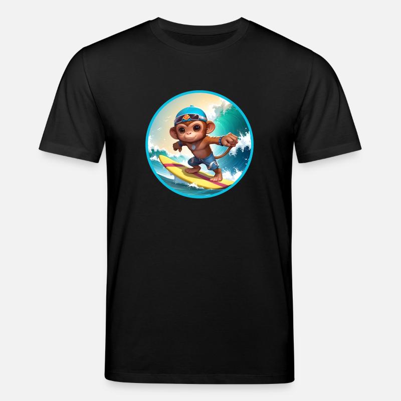 Fröhlicher surfender Affe - Stanley/Stella Unisex Bio-T-Shirt CREATOR  - Schwarz