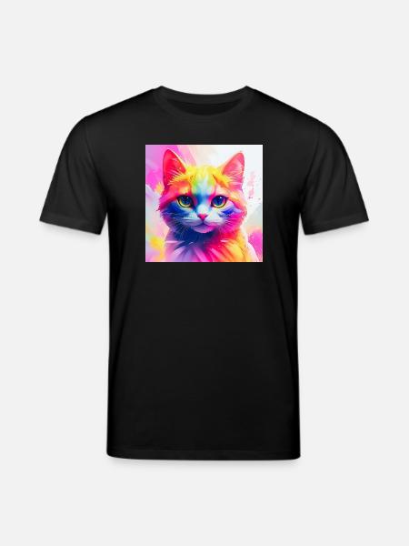 Vibrant Rainbow Cat Artwork - Stanley/Stella CREATOR Unisex Organic T-Shirt - black