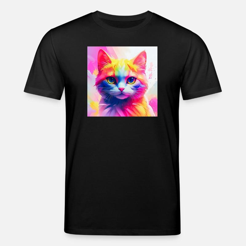 Lebendiges Regenbogenkatzen-Kunstwerk - Stanley/Stella Unisex Bio-T-Shirt CREATOR  - Schwarz