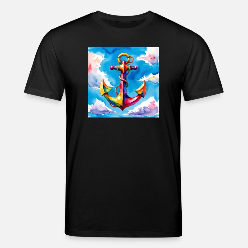 Bunt aquarellierter Anker im Himmel - Stanley/Stella Unisex Bio-T-Shirt CREATOR  - Schwarz