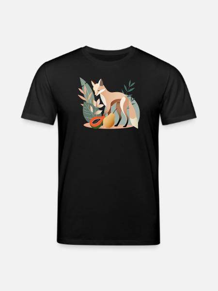 Elegant fox with tropical fruits - Stanley/Stella CREATOR Unisex Organic T-Shirt - black