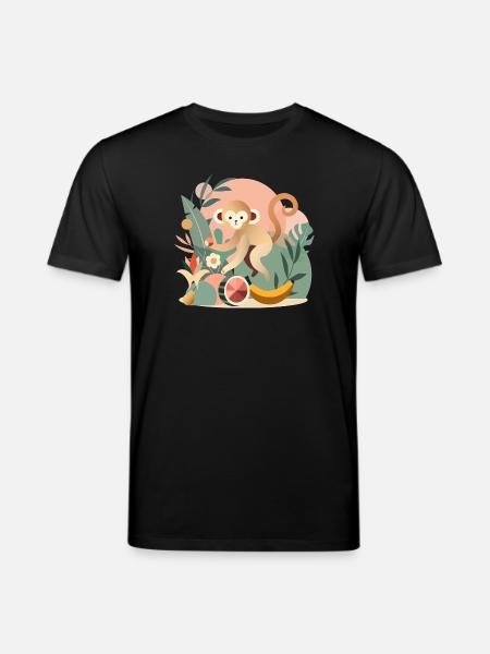 Playful monkey with tropical fruits - Stanley/Stella CREATOR Unisex Organic T-Shirt - black