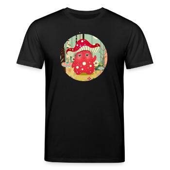Lustiges Pilz-Monster im bunten Wald - Stanley/Stella Unisex Bio-T-Shirt CREATOR  - Schwarz - Vorne - Alina (178cm) & Michal (187cm)