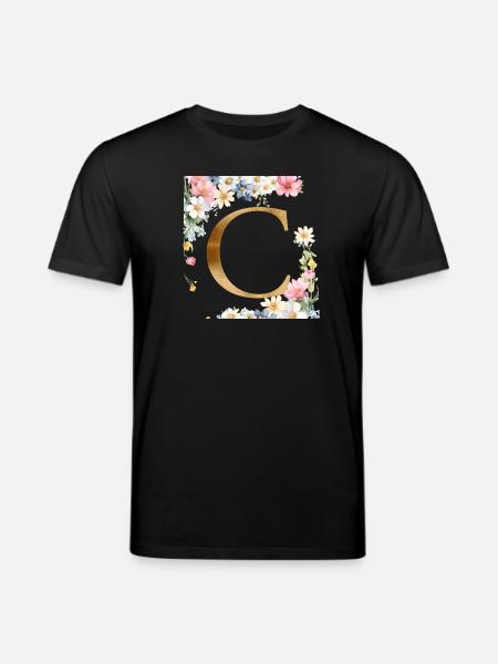 C Monogram, Floral, Customizable - Stanley/Stella CREATOR Unisex Organic T-Shirt - black