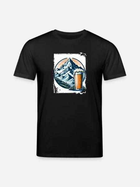 Mountain and Beer Nature Motif - Stanley/Stella CREATOR Unisex Organic T-Shirt - black