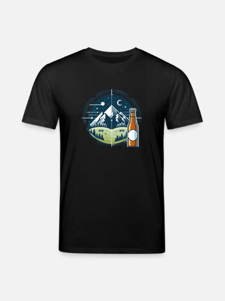 Nocturnal mountain scenery with beer bottle - Stanley/Stella CREATOR Unisex Organic T-Shirt - black
