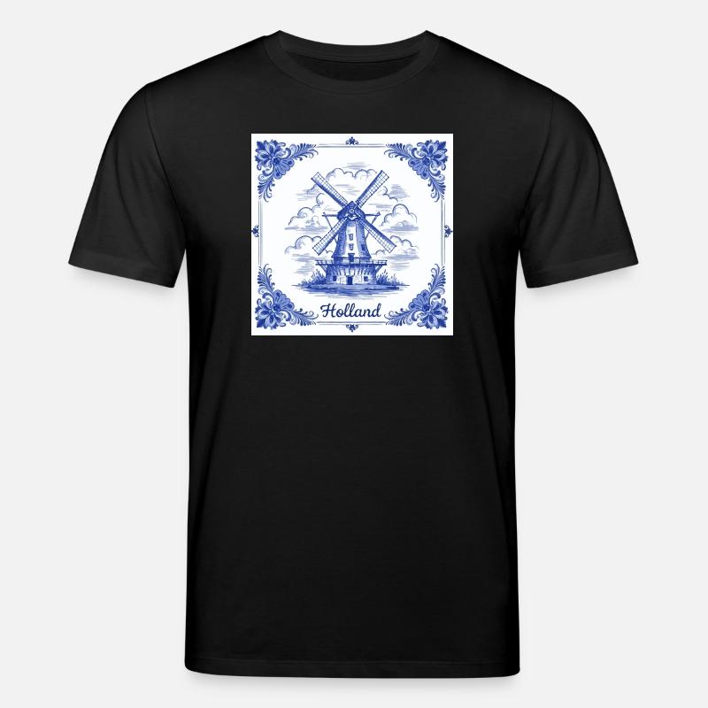 Delft blue windmill tile - Stanley/Stella CREATOR Unisex Organic T-Shirt - black