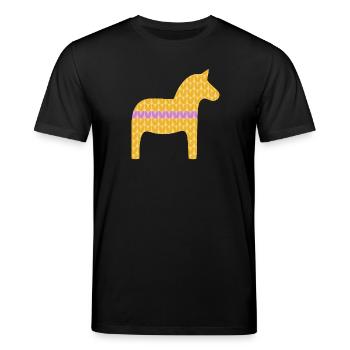 Dala Horse Knitting Pattern Horses Scandinavian Decoration - Stanley/Stella CREATOR Unisex Organic T-Shirt - black - Front - Alina (178cm) & Michal (187cm)