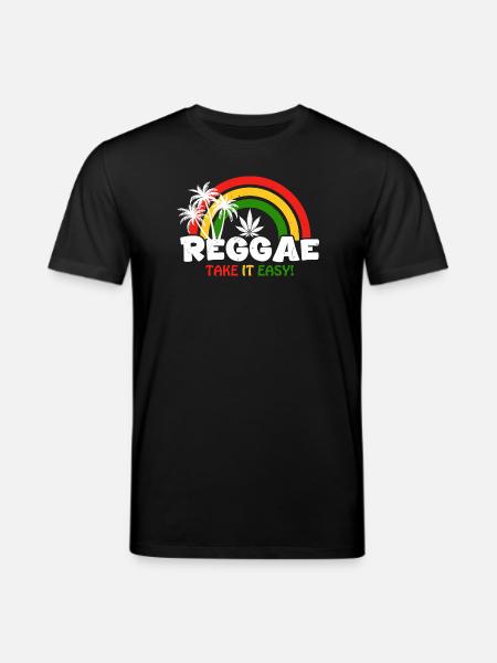 Reggae Vibe Rainbow with Cannabis Motif - Stanley/Stella CREATOR Unisex Organic T-Shirt - black