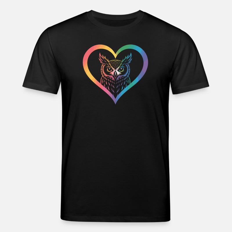 Regenbogen Eulen Herz Design - Stanley/Stella Unisex Bio-T-Shirt CREATOR  - Schwarz