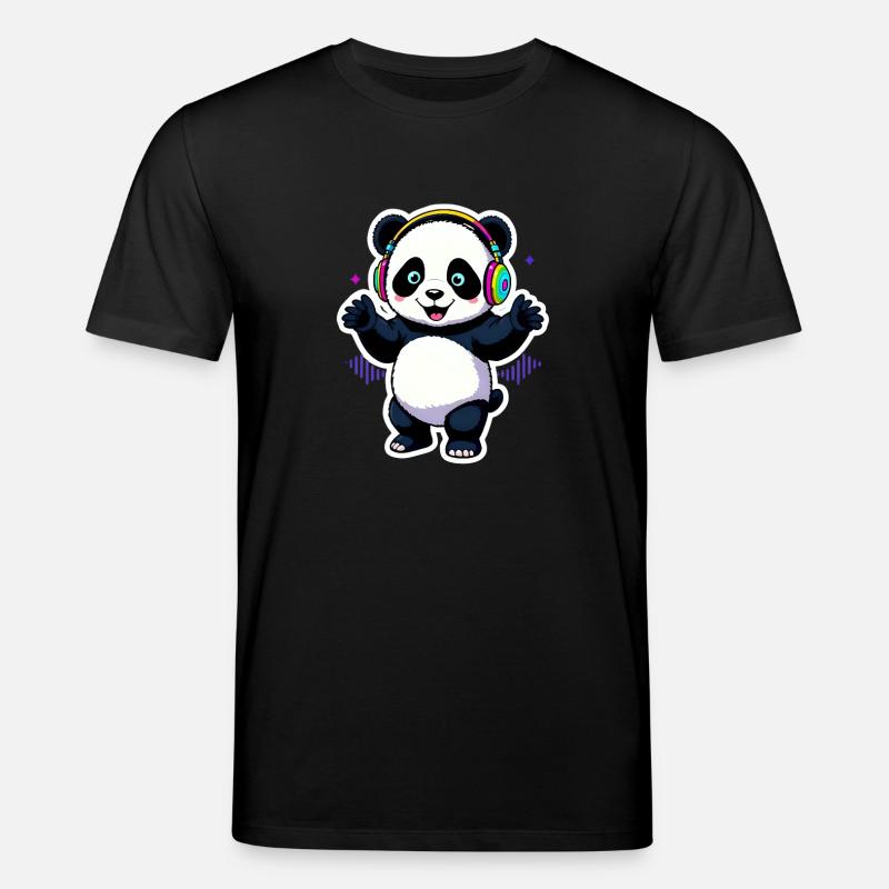 Party Panda mit Beats - Stanley/Stella Unisex Bio-T-Shirt CREATOR  - Schwarz