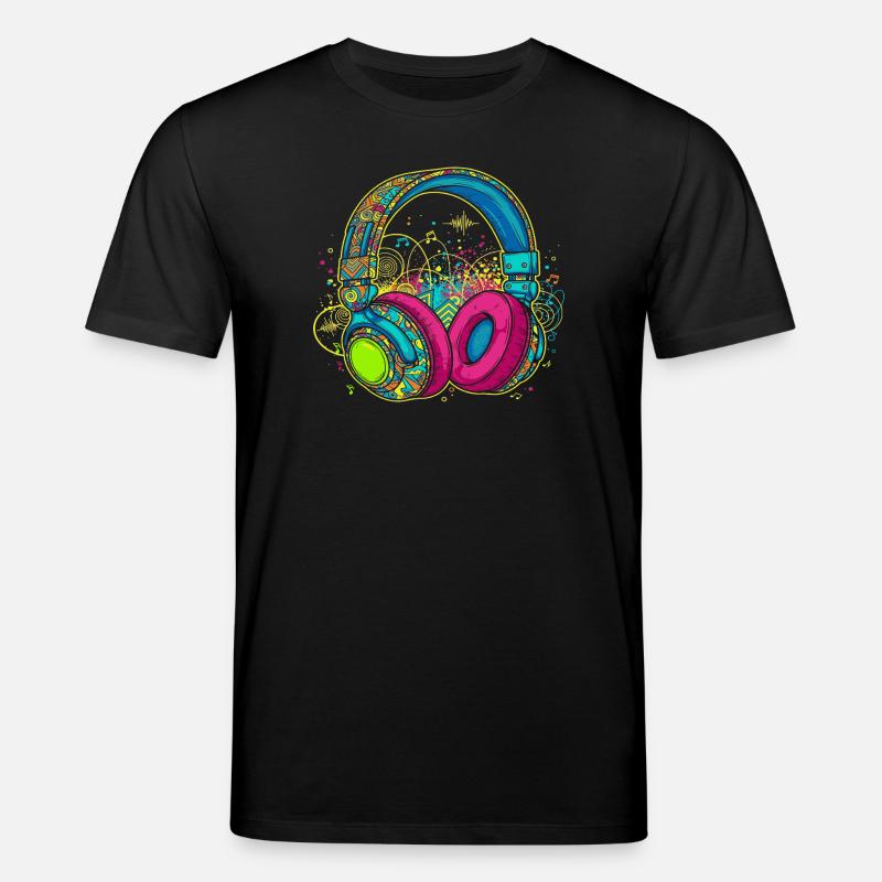 Lebendiges abstraktes Kopfhörerdesign - Stanley/Stella Unisex Bio-T-Shirt CREATOR  - Schwarz