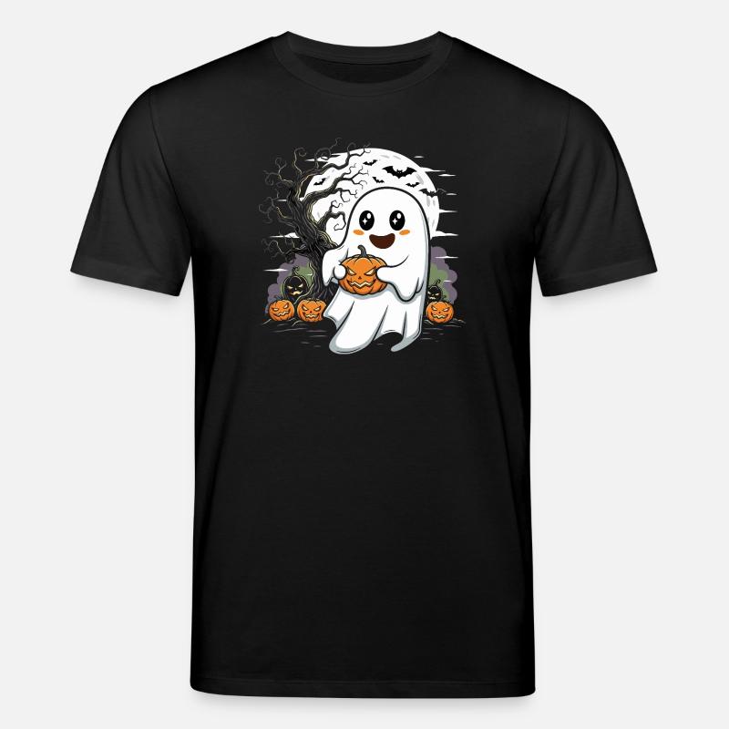 Niedlicher Geist mit Kürbislaterne - Stanley/Stella Unisex Bio-T-Shirt CREATOR  - Schwarz
