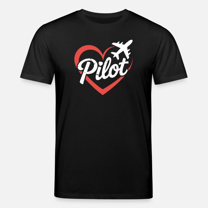 Herz und Flugzeug Pilot Design - Stanley/Stella Unisex Bio-T-Shirt CREATOR  - Schwarz
