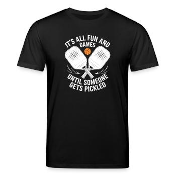 Pickleball Ausrüstung Lustiger Paddle Schläger - Stanley/Stella Unisex Bio-T-Shirt CREATOR  - Schwarz - Vorne - Alina (178cm) & Michal (187cm)