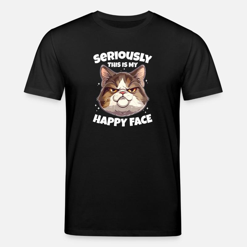 Drôle de chat visage heureux - T-shirt bio CREATOR Stanley/Stella Unisexe - noir