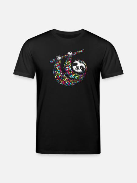 Spotty Rainbow Dotted Sloth Mosaic - Stanley/Stella CREATOR Unisex Organic T-Shirt - black
