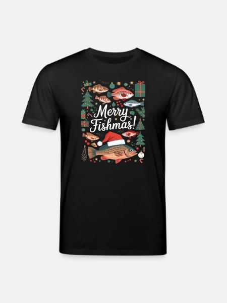 Angler Weihnachtspullover Fisch Merry Fishmas - Stanley/Stella Unisex Bio-T-Shirt CREATOR - Schwarz