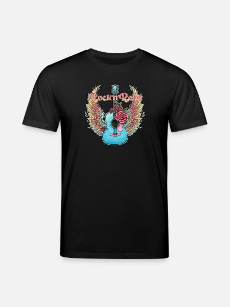 Blue Guitar Wings Roses Rock’n’Roll - Stanley/Stella CREATOR Unisex Organic T-Shirt - black